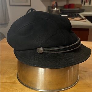 UGG Black suede sheepskin lined cap with Button Detail